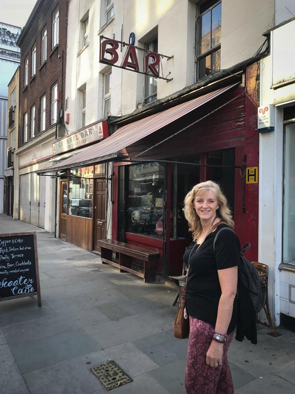 Ally outside Scooter Caffe London waterloo