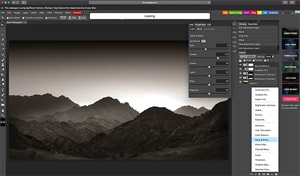 Black and white adjustment layer like photoshop