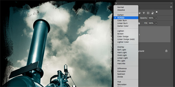 convert mode to multiply for cyanotype on black paper