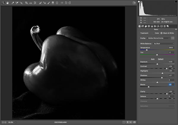 Darken shadows to get the edward weston style