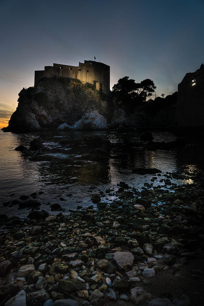 Dubrovnik Fort Lovrijenac and harbour at night