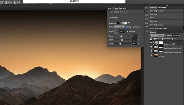 gradient adjustment layer with multiply