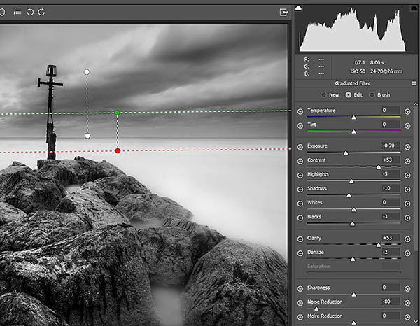 Raw gradient to get the dark sky in a Michael Kenna style