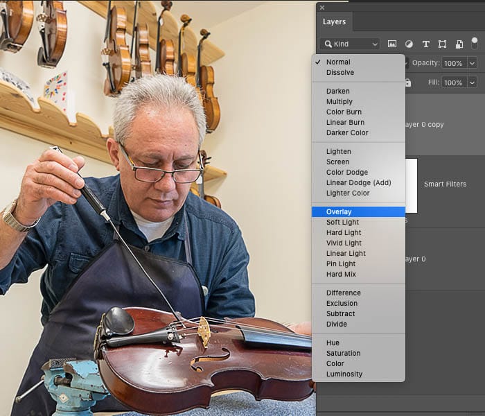 overlay on layer to apply sharpen
