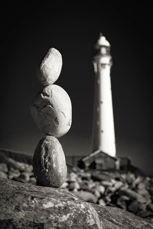 Slangkop lighthouse black and white beach photography dark sky with polarising filter