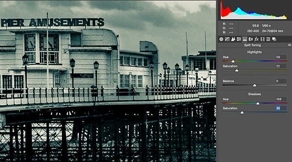 Split tone of yellow highlights and blue shadows