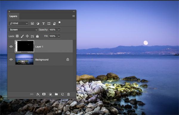 move the photograph of the moon layer to required position