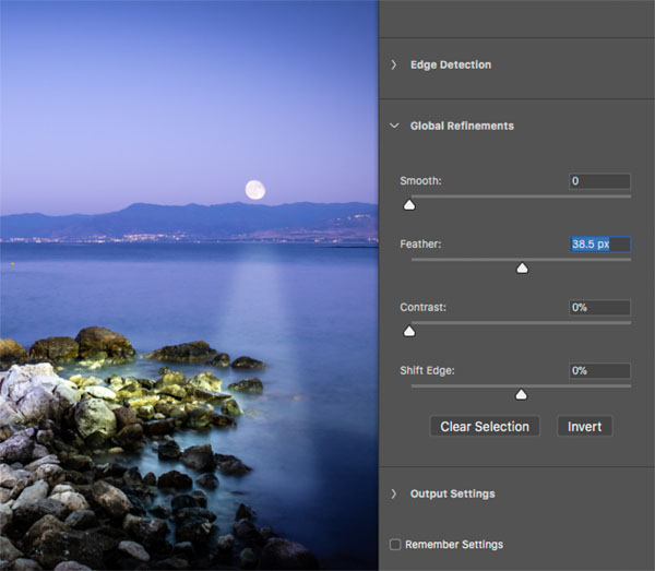 The moon photograph reflection with levels feather