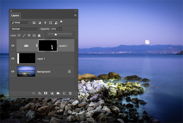 Reduce the reflection of the moon with the opacity