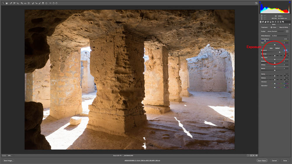 Tombs of Kings before and after exposure adjustment