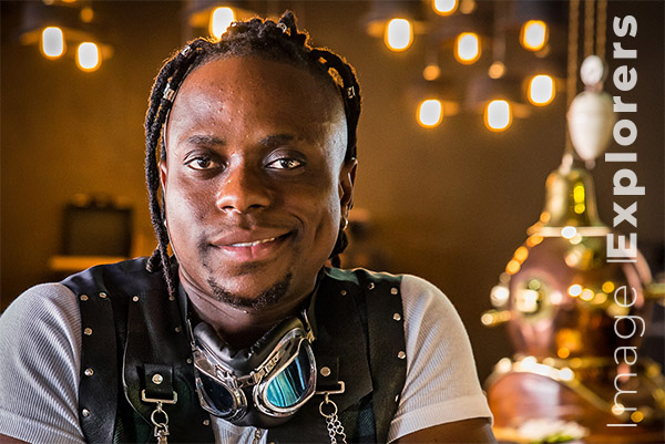 Bokeh in background of Truth Coffee portrait of Idris