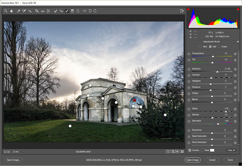 use adjustment brush to augment areas