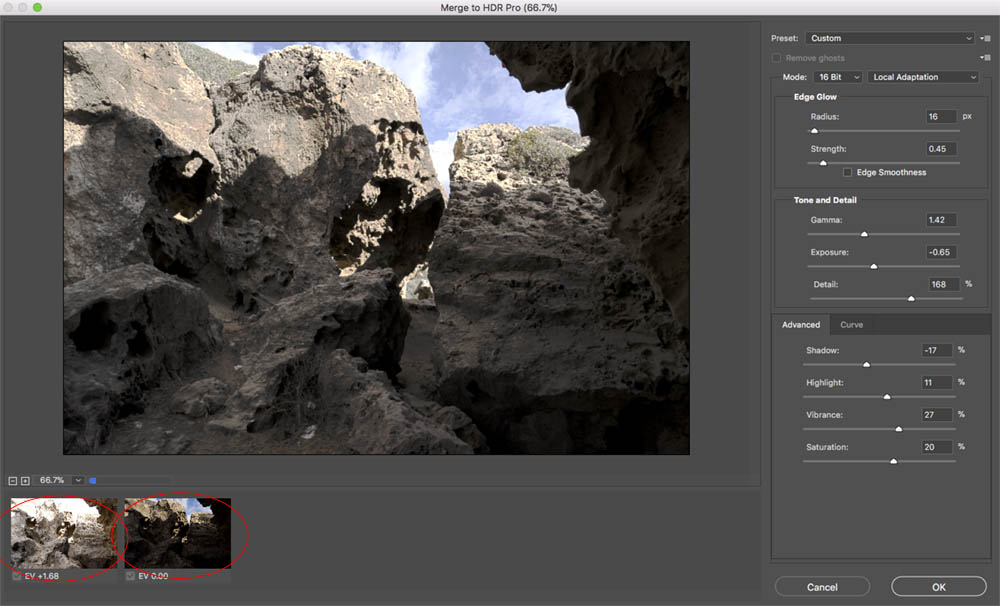 Using 2 images to create a third hdr image